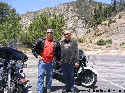 Motorcycle Lawyer Norman Gregory Fernandez with Rev. Chuck at the secret spot in the Angeles National Forest.